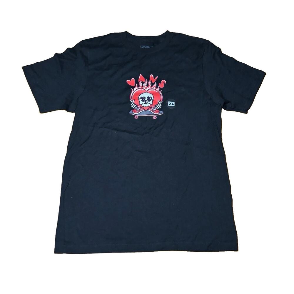 Vans Wheely Love Tee Boys XL Black Graphic Skate T-Shirt NEW Short Sleeve